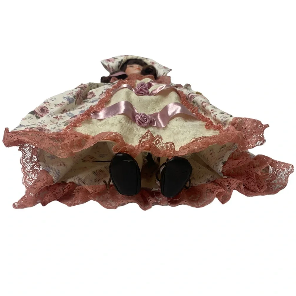 Vintage Victorian Porcelain Doll Floral Lace Cottage Core Flower Prairie Dress
